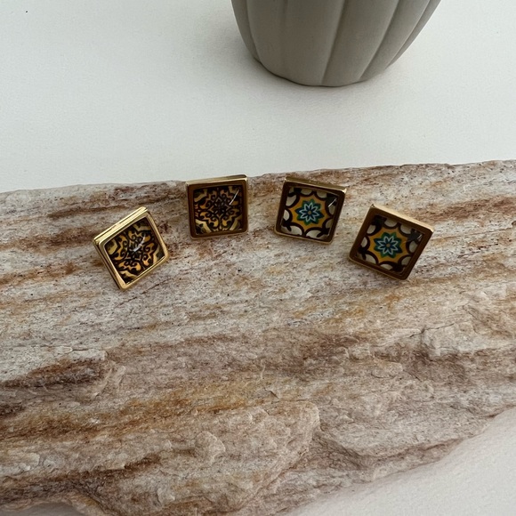 Elegant Boho Chic Stud Earring Set - Gold Square Trendy Stud Earrings - Picture 1 of 15
